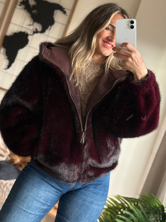 Chaqueta reversible Nevada burdeos por el lado de pelo sintético