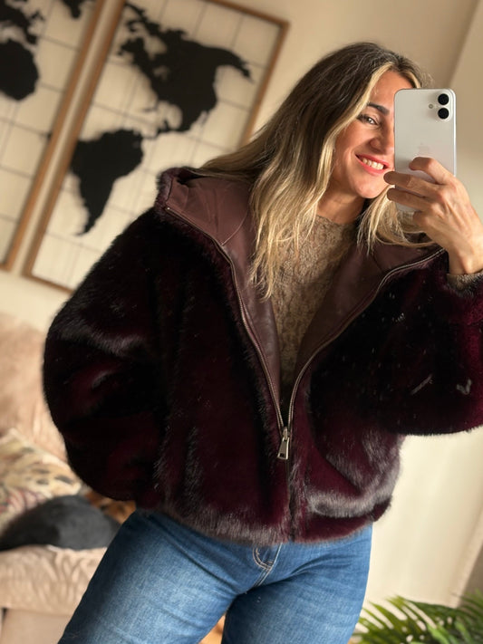 Chaqueta reversible Nevada burdeos de pelito con vaqueros