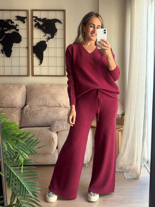 Pantalón Oslo de punto, pernera ancha en color rosa buganvilla – Pilar Martín Shop