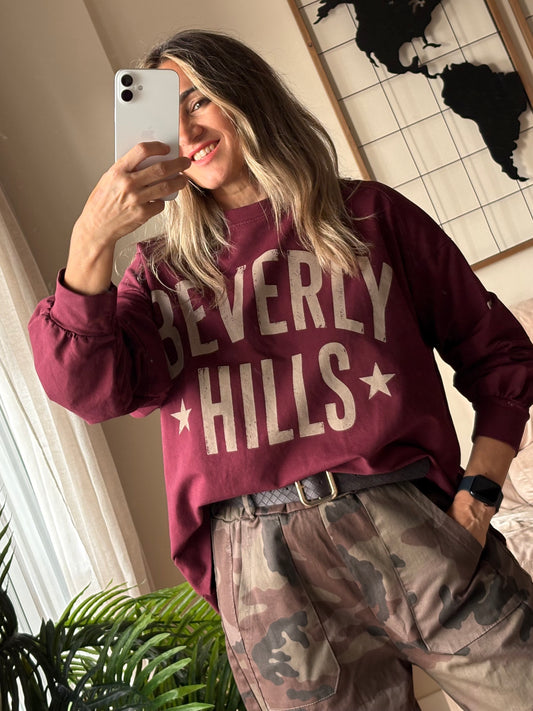 Sudadera Beverly Hills burdeos con pantalón de camuflaje