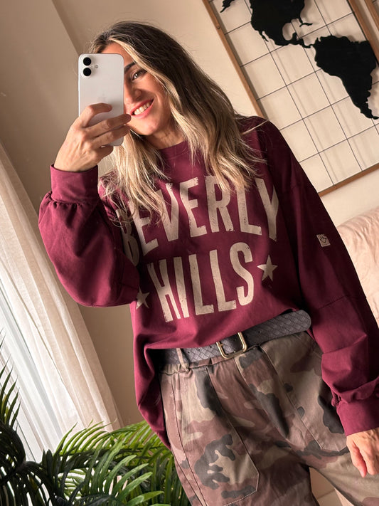 Sudadera burdeos con letras Beverly Hills